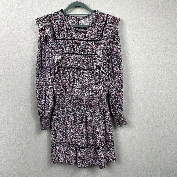 New Rails Faren Floral Ruffled Mini Dress Midnight Meadow Long Sleeve Smocked M - Picture 3 of 16